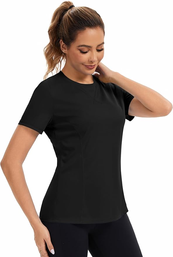 AVOOGUE Women's Short Sleeve Workout Tops Quick Dry Athletic UPF50+ Sun Protection Shirts Gym Hiking Running Yoga Clothes
