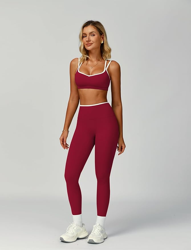 ABOCIW Two Piece Workout Sets for Women Color Block Strappy Sports Bra High Waist Leggings Yoga Pilates Outfits