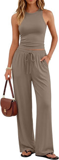 Trendy Queen Women's 2 Piece Summer Lounge Sets Butter Soft Tank Top & High Waisted Wide Leg Pants with Pockets