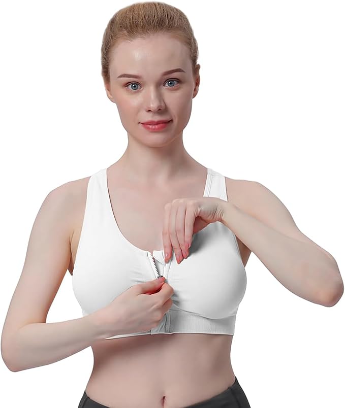 Women's Zip Front Sports Bra Wireless Post-Surgery Bra Active Yoga Sports Bras