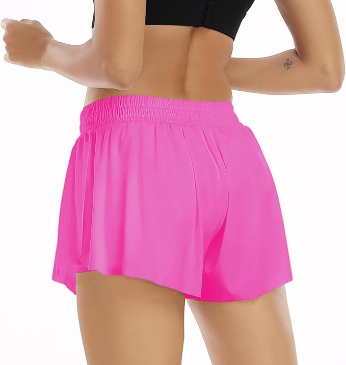 Wsirmet Flowy Shorts for Women Butterfly Shorts 2 in 1 Athletic Workout Gym Biker Running Shorts with Pockets