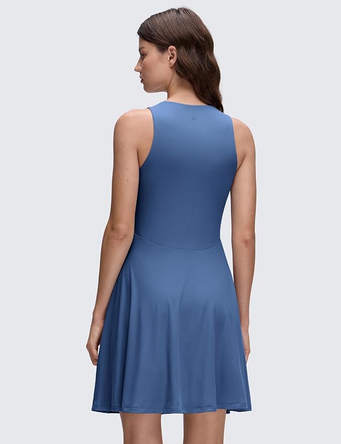 CRZ YOGA Cloudweight Double Layer Midi Dress for Women - Crewneck Flowy Tank Top Sleeveless Outfits for Casual Travel