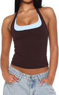 Women Double Layered Tank Tops Spaghetti Strap Yoga Workout Tops Camis Casual Going Out Cropped Top