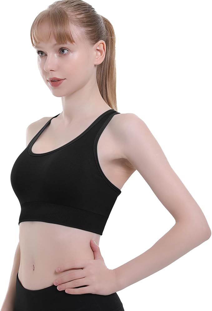 Double Couple Sports Bras for Women Padded High Impact Seamless Criss Cross Back Workout Tops Gym Activewear Bra Large