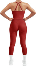 SUUKSESS Women 2 Piece Workout Sets Compression Tummy Control Leggings with Pockets Halter Built in Bra Tank Tops
