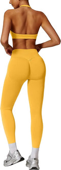 ABOCIW Workout Sets for Women Seamless Scunch Butt Lifting Impact Leggings Halter Sports Bra 2 Piece Gym Outfits
