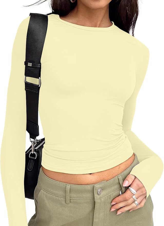Trendy Queen Womens Long Sleeve T Shirts Fall Fashion 2026 Basic Crop Tops Going Out Outfits Y2k Clothes