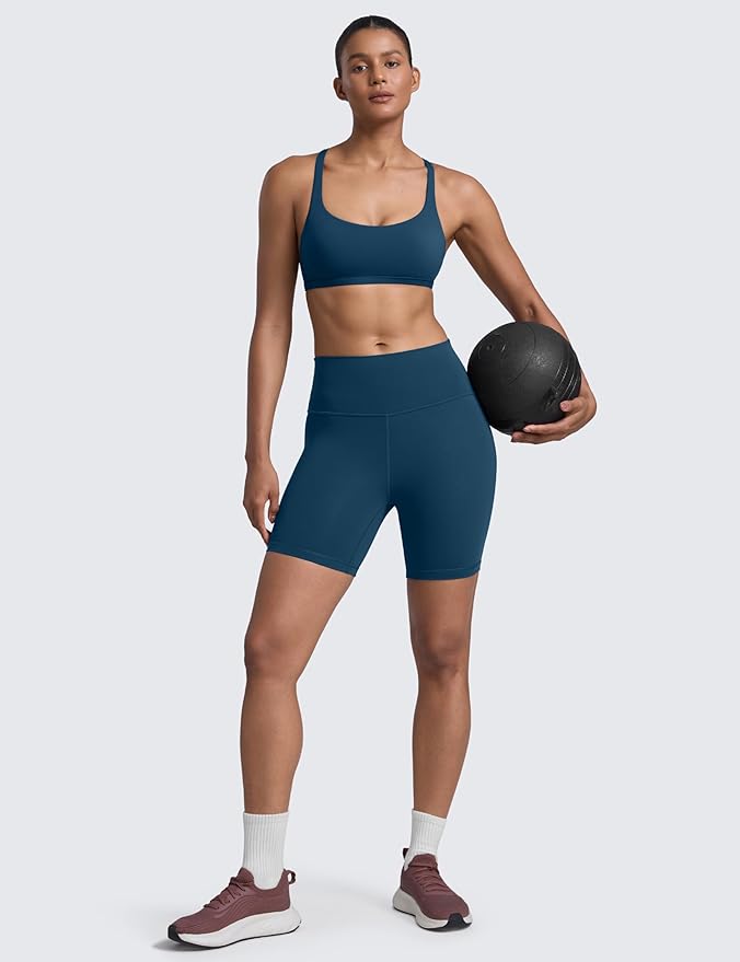 CRZ YOGA Womens Naked Feeling Criss Cross Sports Bra - Strappy Back Padded Medium Support Wireless Gym Cami Workout Yoga
