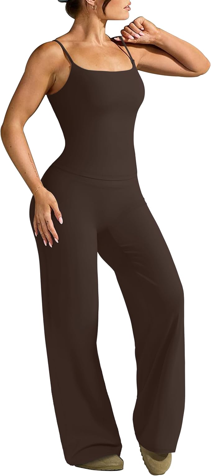 OMKAGI Workout Sets for Women Padded Tank Tops Matching Straight Leg Yoga Outfits