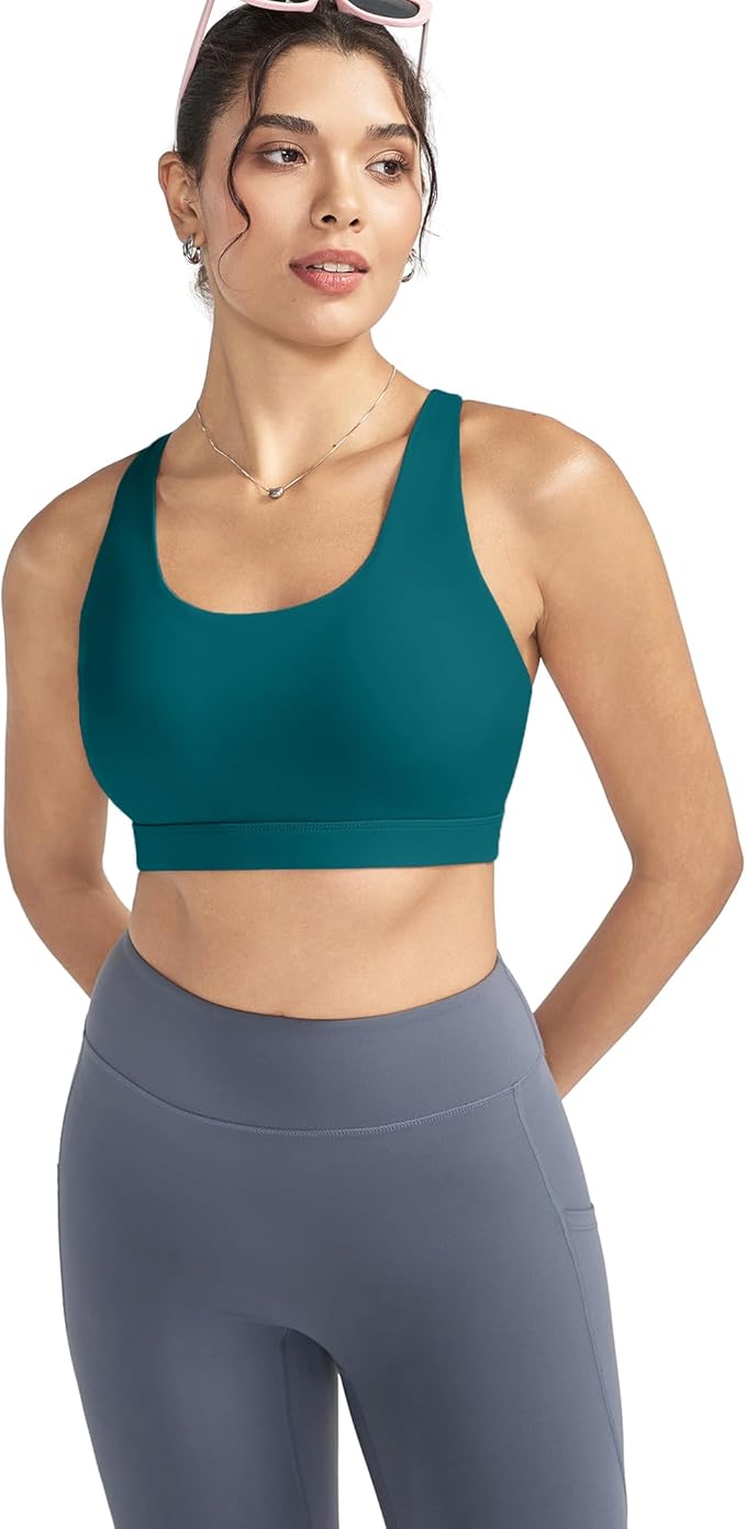 RUNNING GIRL Sports Bras for Women,Padded Strappy Sports Bras Criss-Cross Back Medium Support Sports Bras with Removable Cups
