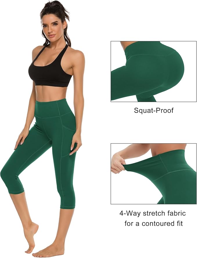 Stelle Women's Capri Yoga Pants with Pockets Essential High Waisted Leggings for Workout