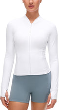 CRZ YOGA Butterluxe V-Neck Jackets for Women - Full Zip Athletic Track Tops with Thumb Holes Pockets