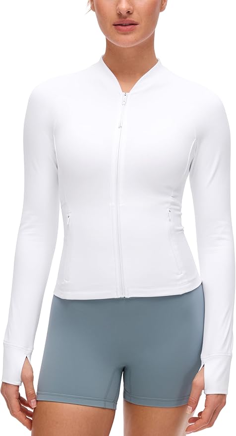 CRZ YOGA Butterluxe V-Neck Jackets for Women - Full Zip Athletic Track Tops with Thumb Holes Pockets