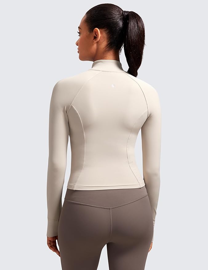 CRZ YOGA Butterluxe Waist Length Jackets for Women - Full Zip Athletic Track Tops with Thumb Holes Pockets
