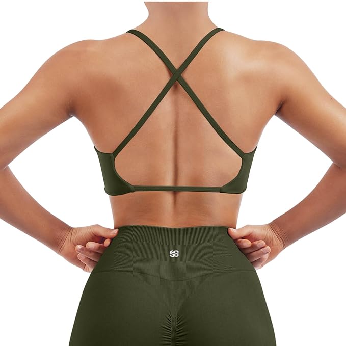 SUUKSESS Women 2 Piece Open Back Strappy Sports Bra Pack Twist V Neck Workout Crops