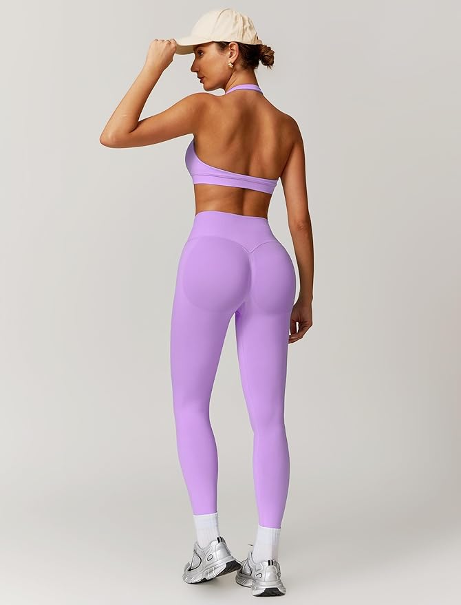 ABOCIW Workout Sets for Women Seamless Scunch Butt Lifting Impact Leggings Halter Sports Bra 2 Piece Gym Outfits