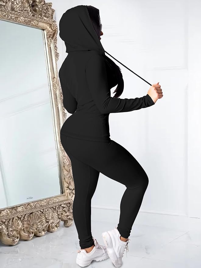 Women Two Piece Outfits Workout Sets Bodycon Legging Jacket Tracksuit Zip Up Hoodie Jogger Matching Sweat Pants Set