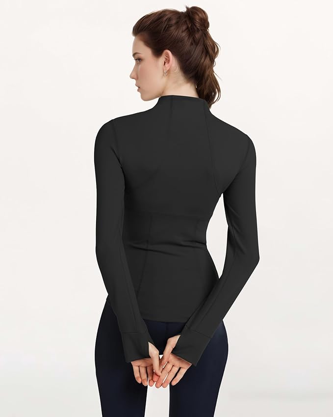 Gacaky Women's Slim Fit Workout Running Track Jackets Full Zip-up Yoga Athletic Jacket with Thumb Holes