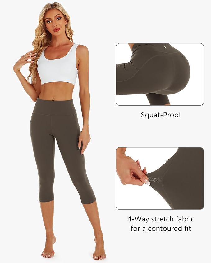 Stelle Women's Capri Yoga Pants with Pockets Essential High Waisted Leggings for Workout
