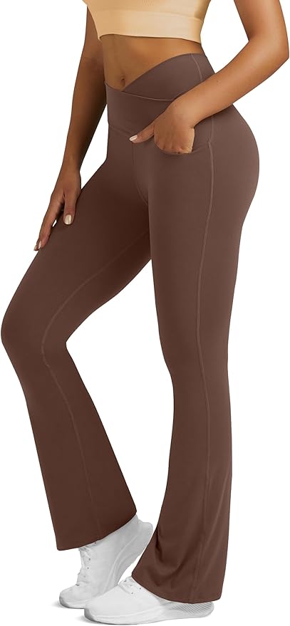 Flare Leggings for Women Yoga Pants with Pockets High Waisted Crossover Flare Leggings Bootcut Casual Yoga Pants