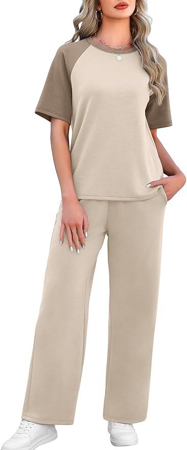 WIHOLL 2 Piece Sets for Women Resort Wear Travel Vacation Outfits Summer Short Sleeve Lounge Sets