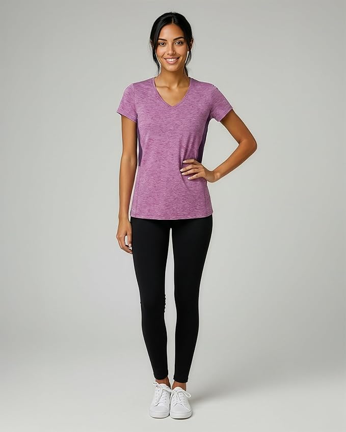 Real Essentials 5 Pack: Women's Dry-Fit Short Sleeve V Neck T Shirt Workout Fitness Yoga Top Tee (Available in Plus Size)