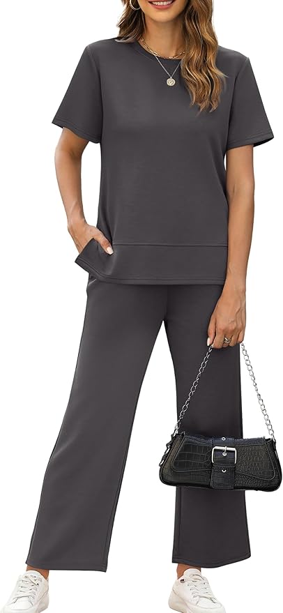 XIEERDUO Women's Side Slit Lounge Sets 2026 Fashion 2 Piece Travel Outfits Cozy Loungewear Wide Leg Tracksuits S-3XL
