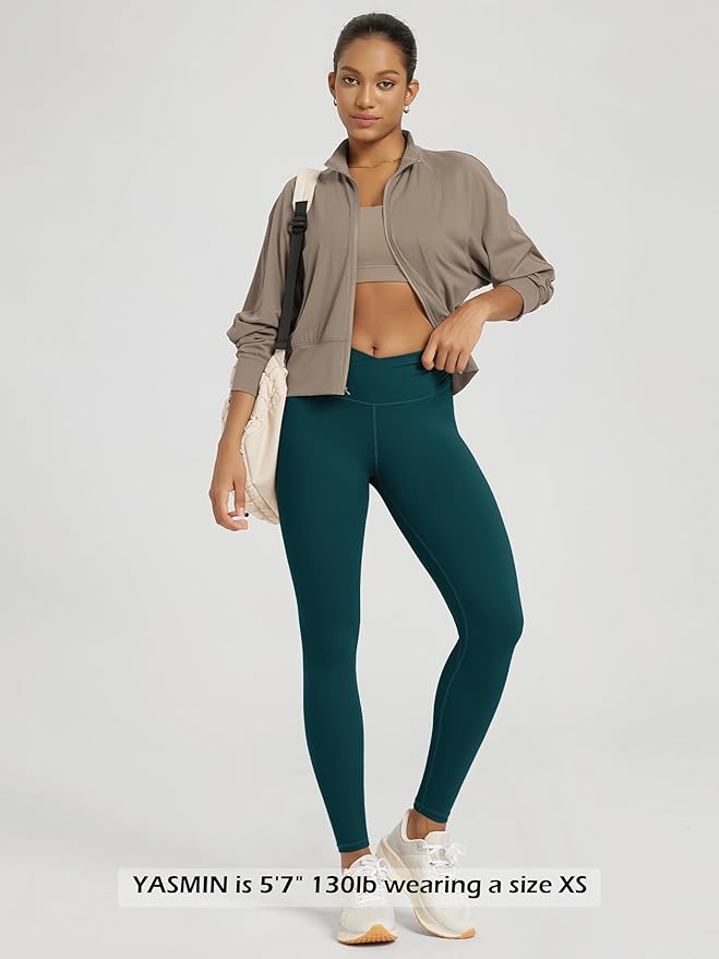 ODODOS Women's Cross Waist Yoga Leggings with Inner Pocket, 23"/25"/28" Gathered Crossover Workout Yoga Pants