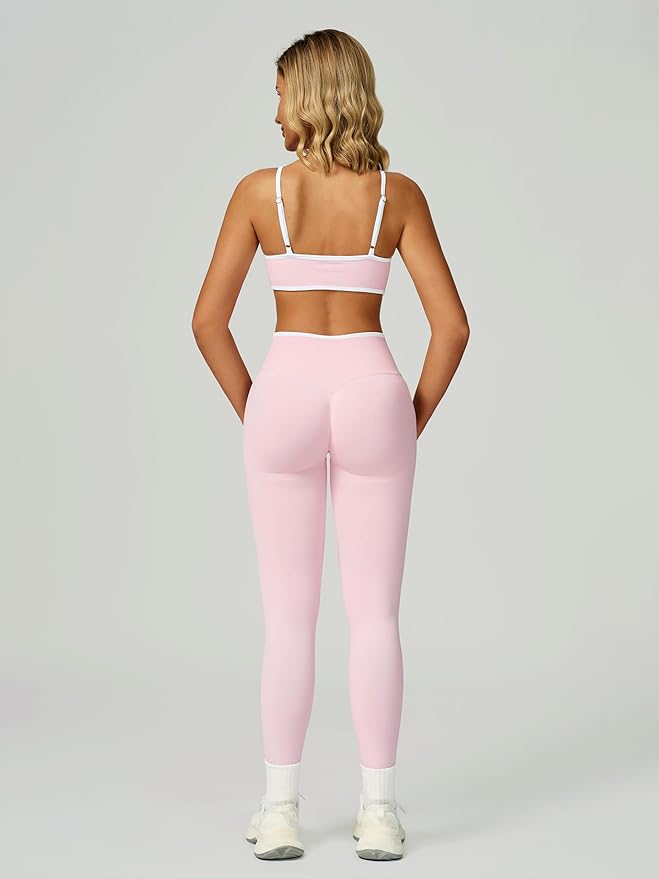 ABOCIW Womens 2 Piece Workout Sets Seamless Color Block Sports Bra Scrunch Butt Lifting High Waist Leggings Gym Set