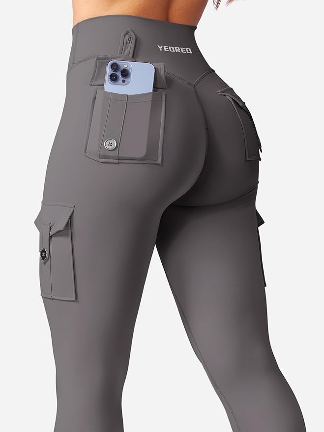 YEOREO CoreFlex Workout Cargo Leggings with Pockets for Women Hidden Scrunch Butt Lifting Leggings Gym Yoga Pants