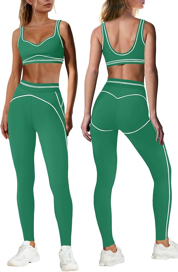 Nirovien Womens 2 Piece Workout Sets Athletic Yoga Sets Pilates Gym Outfits Butt Lifting Leggings and Sports Bra