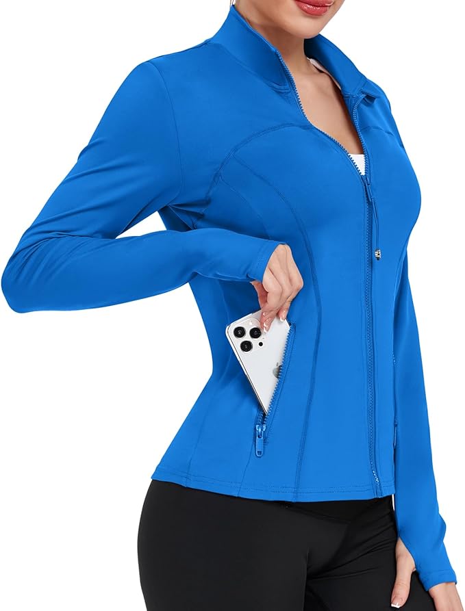 Women's Workout Jackets Full Zip Running Yoga Jackets Lightweight Athletic Clothes with Thumb Holes