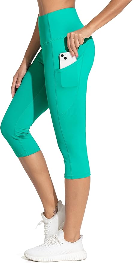 THE GYM PEOPLE Thick High Waist Capris Yoga Pants with Pockets, Tummy Control Workout Running Yoga Leggings for Women