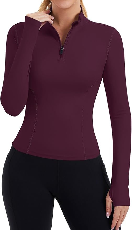 ZHENWEI Womens Workout Tops Long Sleeve Quarter Zip Pullover Quick Dry Golf Shirt Athletic Slim Fit Crop Yoga Gym Tops