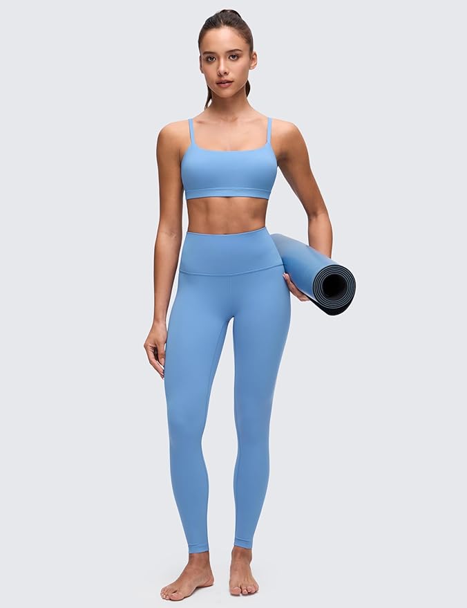 CRZ YOGA Butterluxe Adjustable Spaghetti Strap Sports Bras for Women - Scoop Neck Wireless Padded Yoga Workout Crop Top