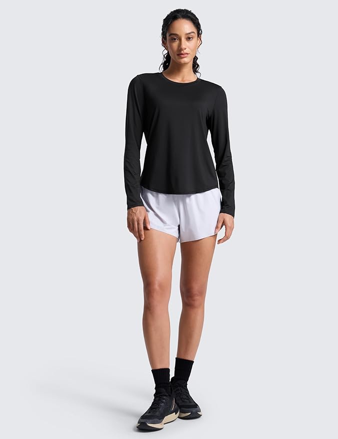 CRZ YOGA Lightweight Workout Long Sleeve Shirts for Women - Gym Running Fall Athletic Training T-Shirts High Neck Tops