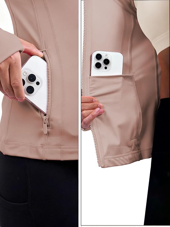SIS QUEEN Women's Workout Jackets Slim Fit Athletic Track Tops with Pockets Thumb Holes Full Zip Up Lightweight Sportswear