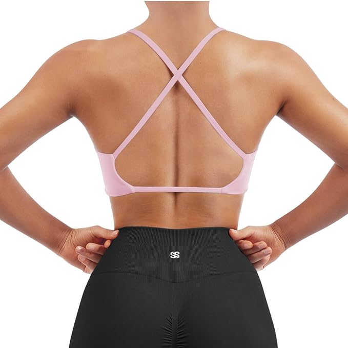 SUUKSESS Women 2 Piece Open Back Strappy Sports Bra Pack Twist V Neck Workout Crops