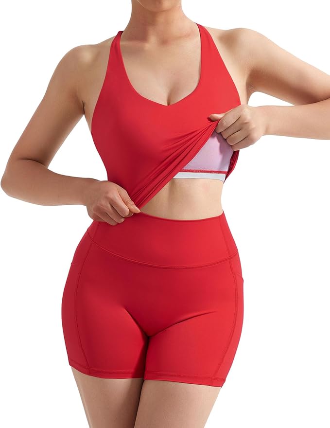 SUUKSESS Women 2 Piece Workout Sets Padded Tank Tops Tummy Control Leggings Gym Outfits