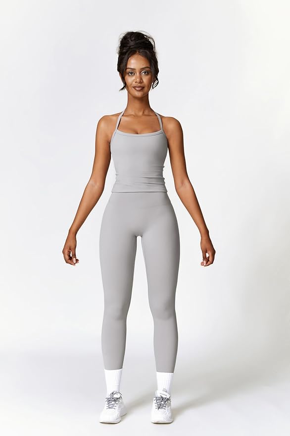 QBGJTD Womens Workout Sets Two Piece Cross Back Tank Top Matching High Waist Leggings Sets Gym Outfits Work Out Clothes