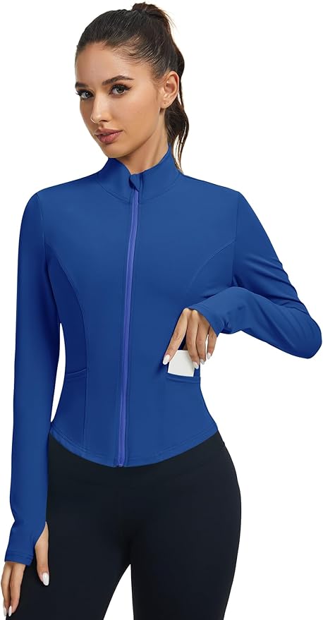 LOMON Women's Athletic Jackets Cropped Long Sleeve Workout Tops Yoga Zip Up Jackets Gym Tops Golf Shirts