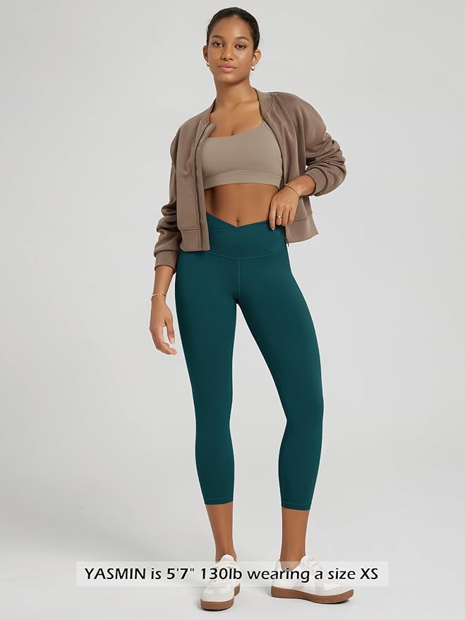 ODODOS Women's Cross Waist Yoga Leggings with Inner Pocket, 23"/25"/28" Gathered Crossover Workout Yoga Pants