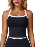 QBGJTD Womens Longline Sports Bras Cross Back Active Gym Yoga Padded Workout Crop Tank Top with Built in Bra