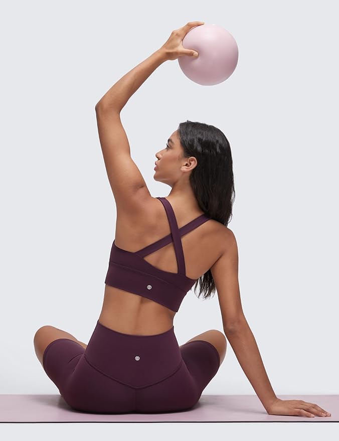 CRZ YOGA Butterluxe Ruched Longline Sports Bras for Women - V Neck Padded Yoga Tank Wide Straps Cross Back Crop Tops