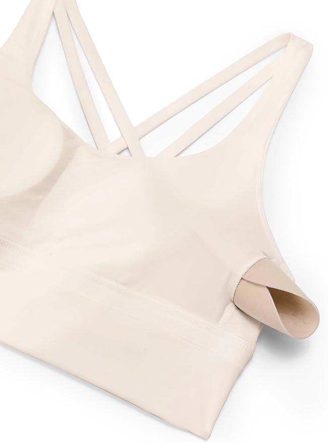 CRZ YOGA Naked Feeling Strappy Longline Sports Bras for Women - Medium Impact Criss Cross Yoga Padded Workout Crop Top
