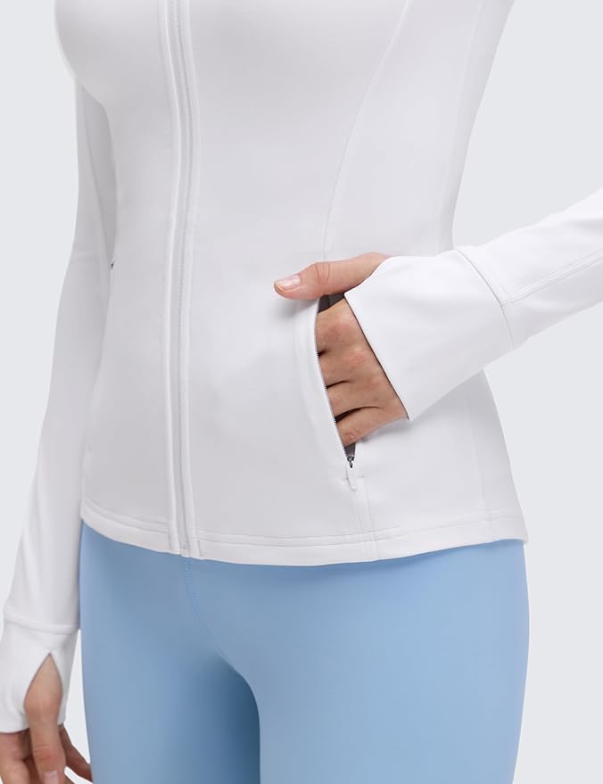 CRZ YOGA Butterluxe Hip Length Jackets for Women - Full Zip Athletic Track Tops with Thumb Holes Pockets