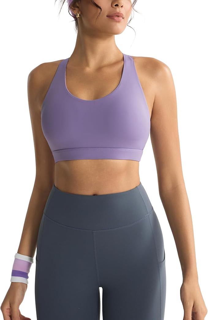 RUNNING GIRL Sports Bras for Women,Padded Strappy Sports Bras Criss-Cross Back Medium Support Sports Bras with Removable Cups