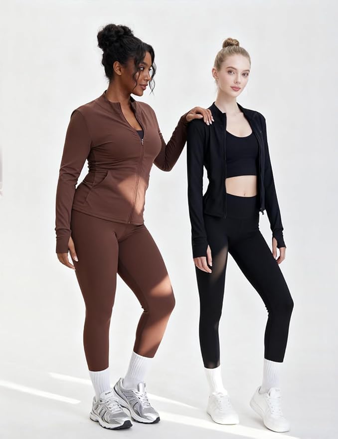 UOUA Two Piece Outfits Women Tracksuit Sets Long Sleeve Zip Up Jacket & Leggings for Gym Workout Set