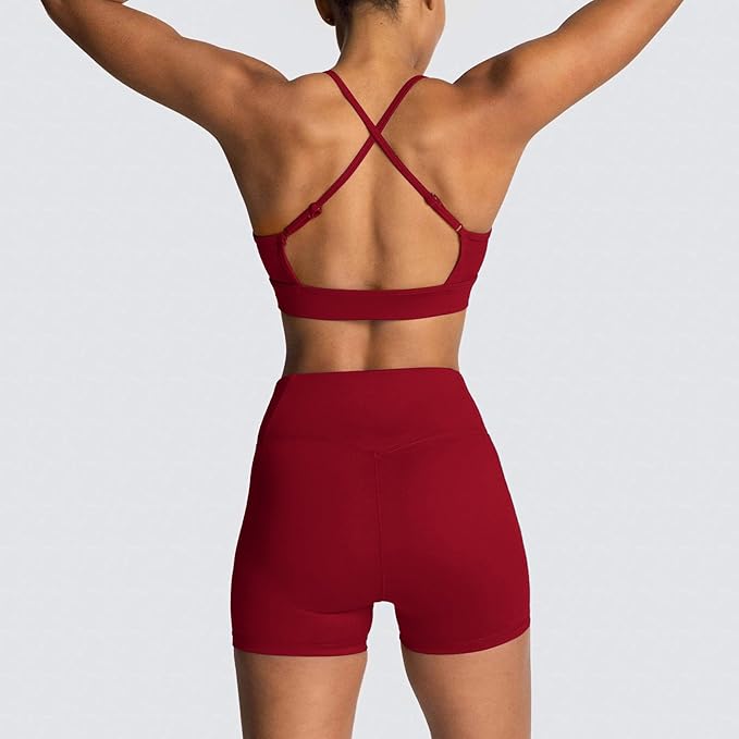 IMEKIS Women's Workout Sets 2 Piece Yoga Outfit High Waisted Biker Shorts Leggings Sports Bra Gym Fitness Clothes Tracksuit