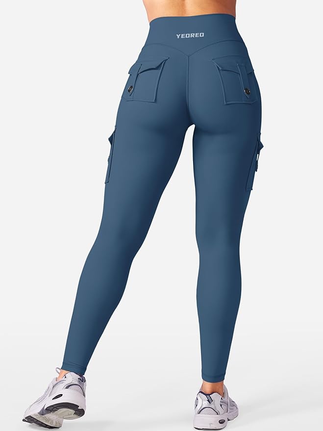 YEOREO CoreFlex Workout Cargo Leggings with Pockets for Women Hidden Scrunch Butt Lifting Leggings Gym Yoga Pants